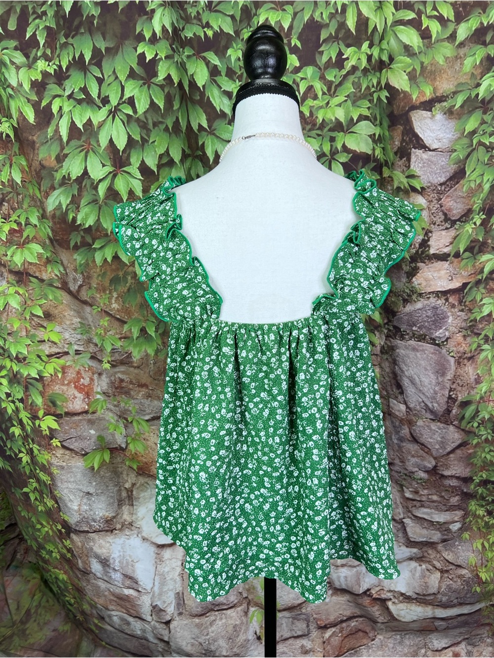 HYACINTH HOUSE Green and White Floral Smocked Neckline On/Off the Shoulder Top S - Picture 6 of 11